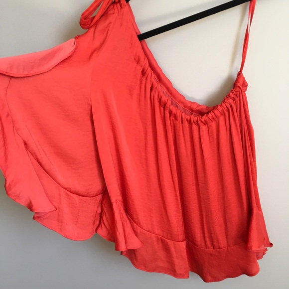 Free People orange one shoulder ruffle blouse top - Picture 5 of 7